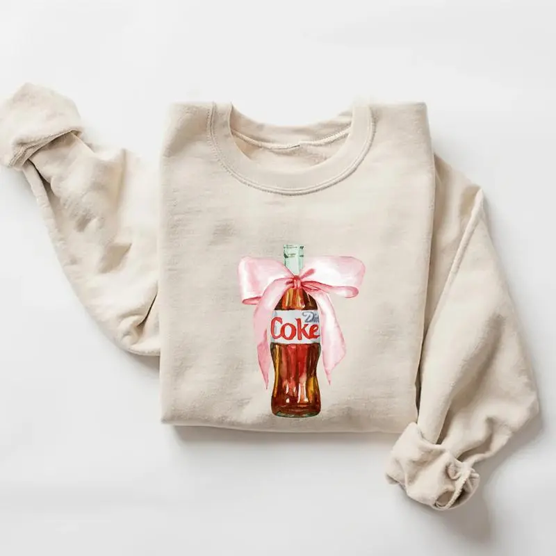Drink With Bow Sweatshirt, Diet Coke Bow Sweatshirt, Just a Girl Who Loves Diet Coke, Weatercolor Bow, Gift For Women
