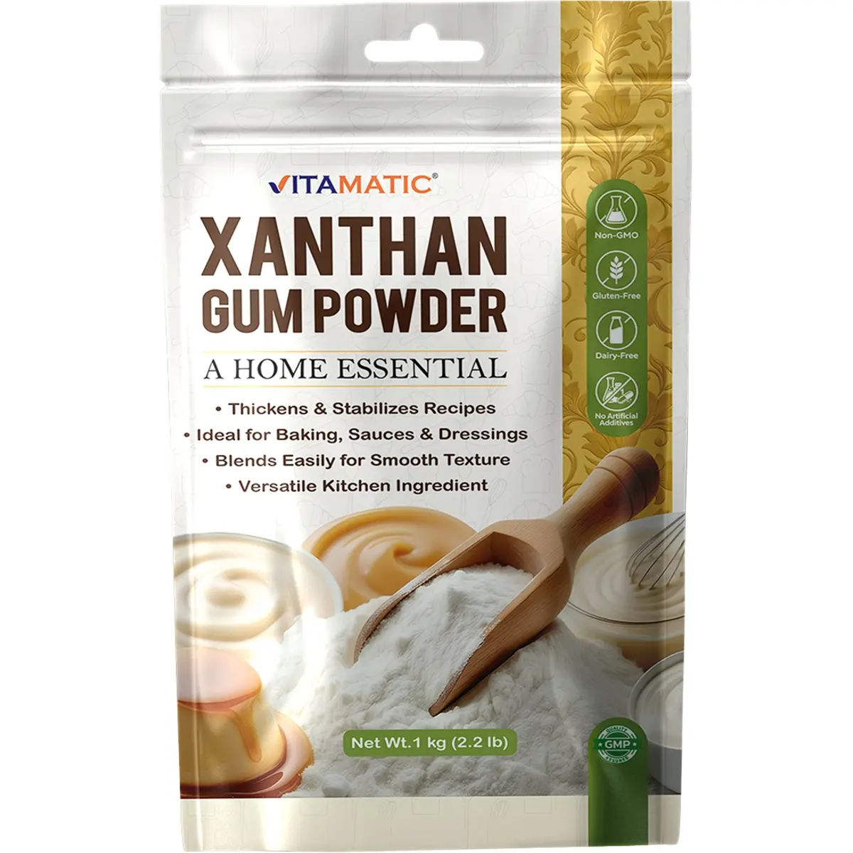 Vitamatic Xanthan Gum Powder 1 kg (2.2 lb) – Gluten-Free Thickener & Stabilizer for Baking, Sauces & Dressings – Non-GMO, Dairy-Free, No Artificial Additives, Gmo Free