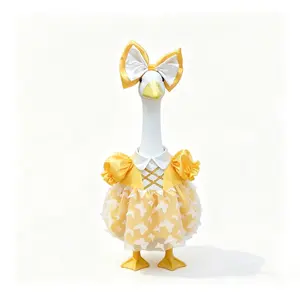 Spring Summer Large Bow Porch Cute Goose Costume, 23 Inches Three-Color Butterfly Print Dress, Outdoor Garden Statue Goose Decoration, Garden Accessories