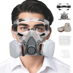 Spring Reusable Respirators Pomerol Reusable Half Mask with Filter Cartridge, 16in 1 Half Face Mask with Dual Filter Cartridge, Anti-Virus, Anti-Dust, Anti-Virus Safety Protection Gas Mask for Painting, Carpentry, Construction, Grinding, Garage