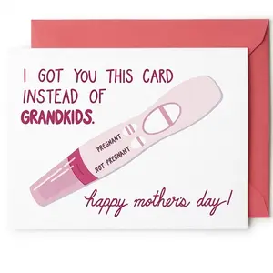 Funny Mother's Day Card with Blank Inside, "No Grandkids" Gag Greeting Card for Mom, DIY Personalized Cardstock Folded Card with Envelope, Hilarious Gift for Mom