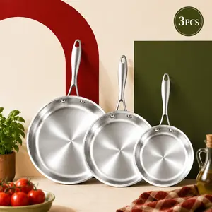 3PCS Stainless Steel Frying Pans Set, Cooking pans for Gas Stove and Induction Cooker, Dishwasher and Oven Safe, Fast & Even Heat, Heavy Duty, Perfect for everyday cooking and as a holiday gift