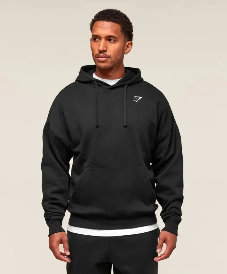 Gymshark Crest Oversized Hoodie – Black Gym Hoodie, Relaxed Fit Training & Everyday Wear