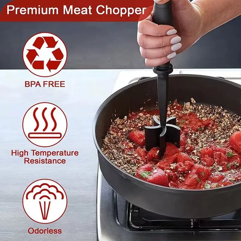 Premium Meat Chopper - BPA Free, High Temperature Resistance, Odorless, Black, Ideal for Cooking