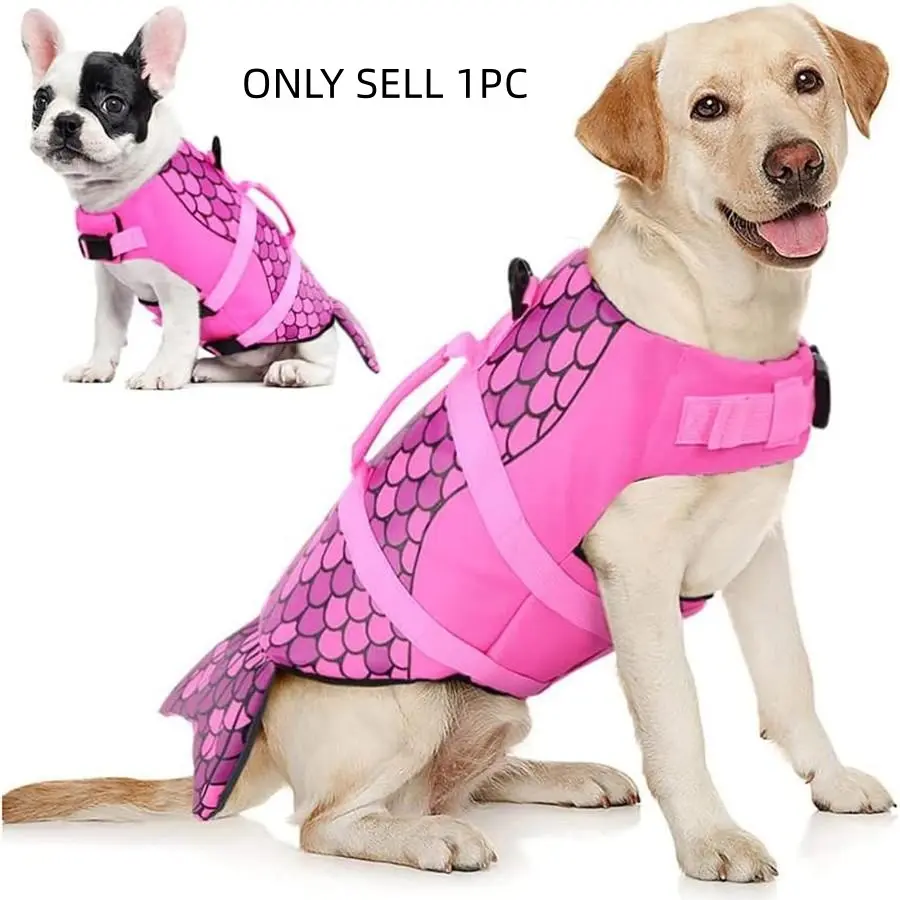 Mermaid Shark Design Pet Lifejacket, Adjustable Pet Life Jacket, Pet Safety Vest, Dog & Cat Clothing for Summer, Pet Supplies, Costume