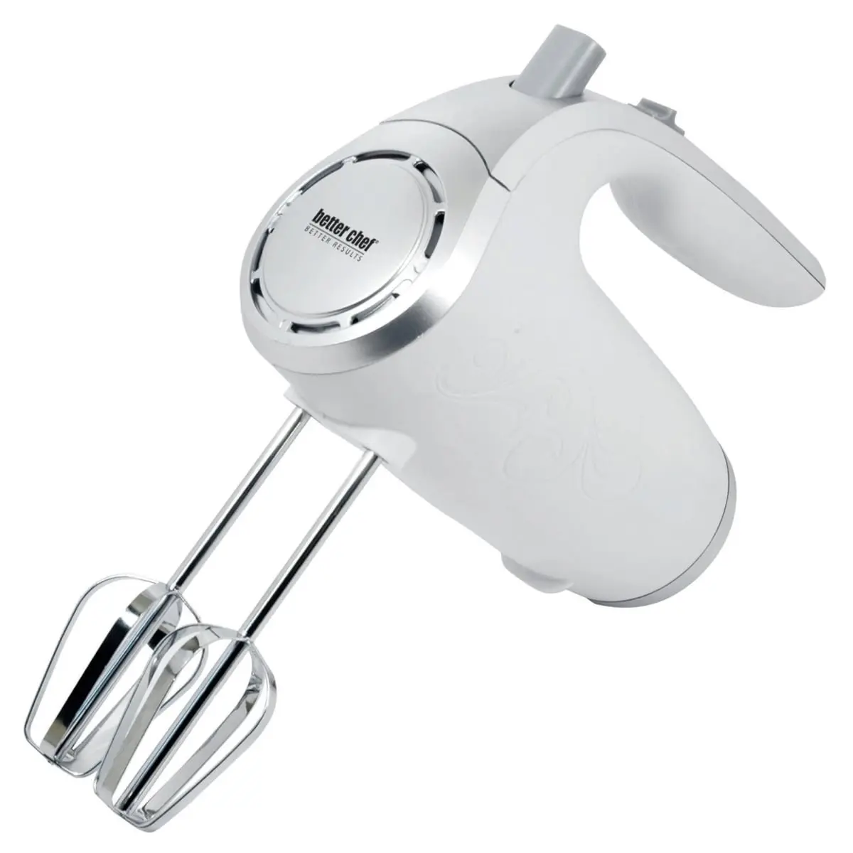 Better Chef IM-813W 150W 5-Speed 1-Hand Operation Hand Mixer - White & Silver, Ergonomically Designed, 1 Pair Beater Attachments, 12 x 8 x 4.5 in, for Cookie Dough & Mash Potatoes, Mixing Needs