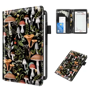Server Book for Waitress Book with Zipper Pocket, Cute Server Books for Waiter Leather,  Organizer Wallet,  Check Bill Receipt Holder Presenter, 8x5 inch, Mushroom