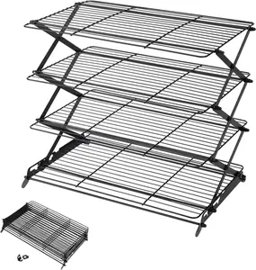 2/3/4-Tier Upgraded Collapsible Cooling Rack with Adjustable 3 Setting Design Stackable Roasting Cooking Drying Wire . Sturdy Utensils