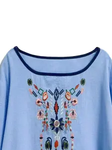 Women's Plus Size Summer New Top Embroidery Bohemian Style, Casual Loose-Fitting Embroidered Blouse for Daily Wear, Fashionable Women's Clothing, Womenswear