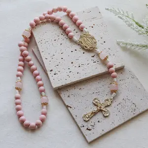 Our Lady of Lourdes Pink and Rose Quartz Rosary