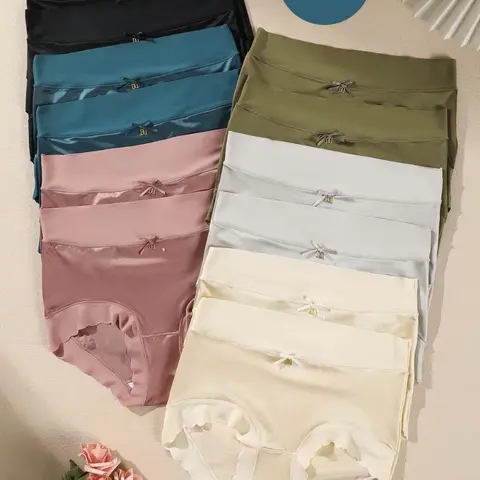 Women's High-Waisted Pure Cotton Basic Panties - 6/12 Pack Minimalist Sexy Lace Lingerie Set with Soft, Breathable Fabric, Wings, Solid Color, Suitable for Everyday Wear & All Seasons