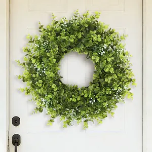 Spring and summer front garden wreaths, suitable for all four seasons. Synthetic greenery eucalyptus wreaths, suitable for decoration of indoor and outdoor spaces such as porches, living rooms, bedrooms, windows, wall-mounted areas, etc., for farmhouse-st