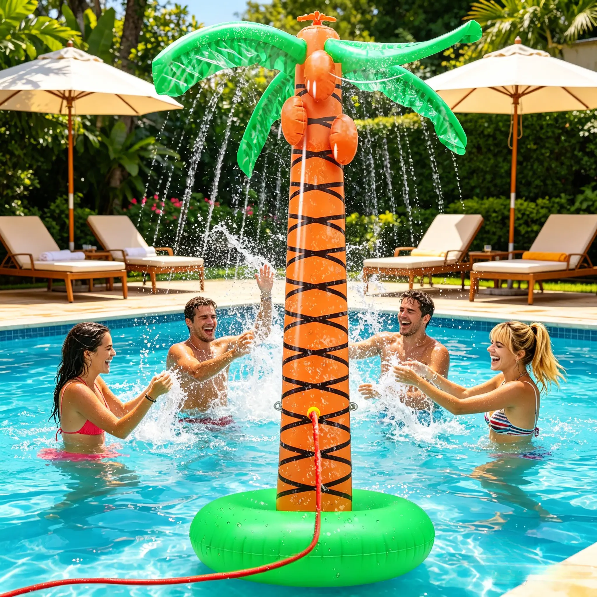 Inflatable Palm Tree Sprinkler, Large Outdoor Water Toy, Backyard Splashing Game for Kids and Adults, Summer Garden Water Fun