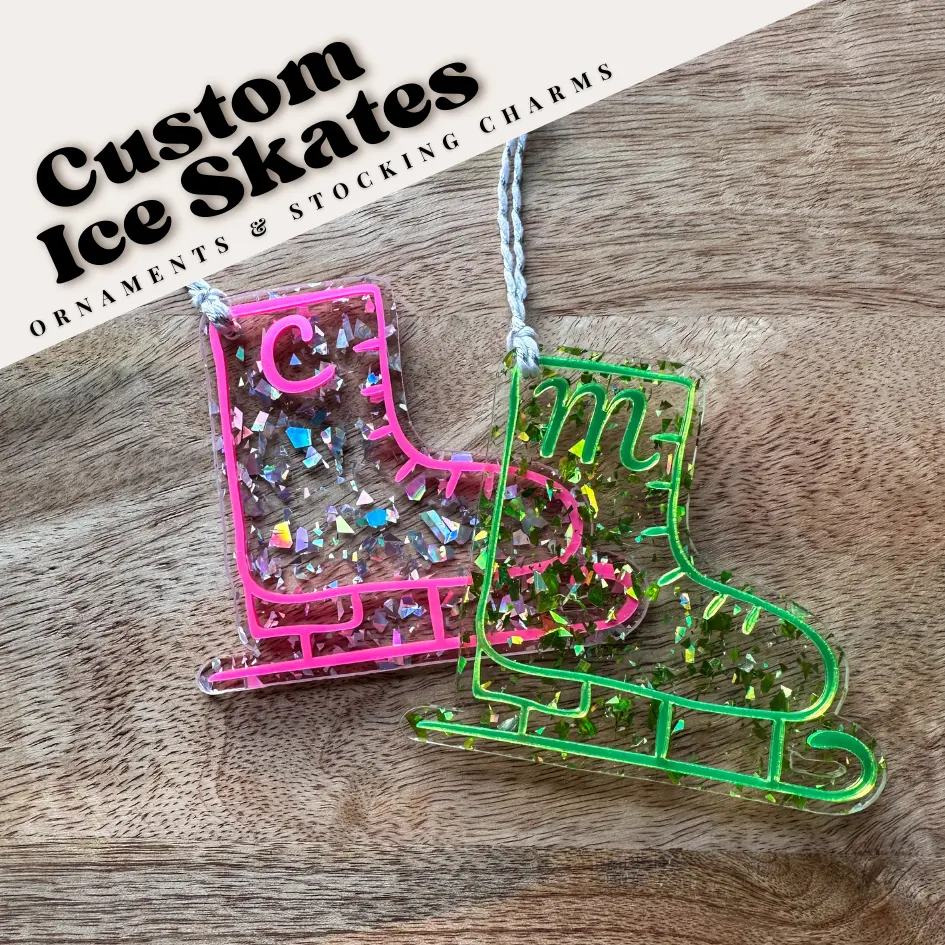 Holographic Ice Skate Custom Ornament | Stocking Tag