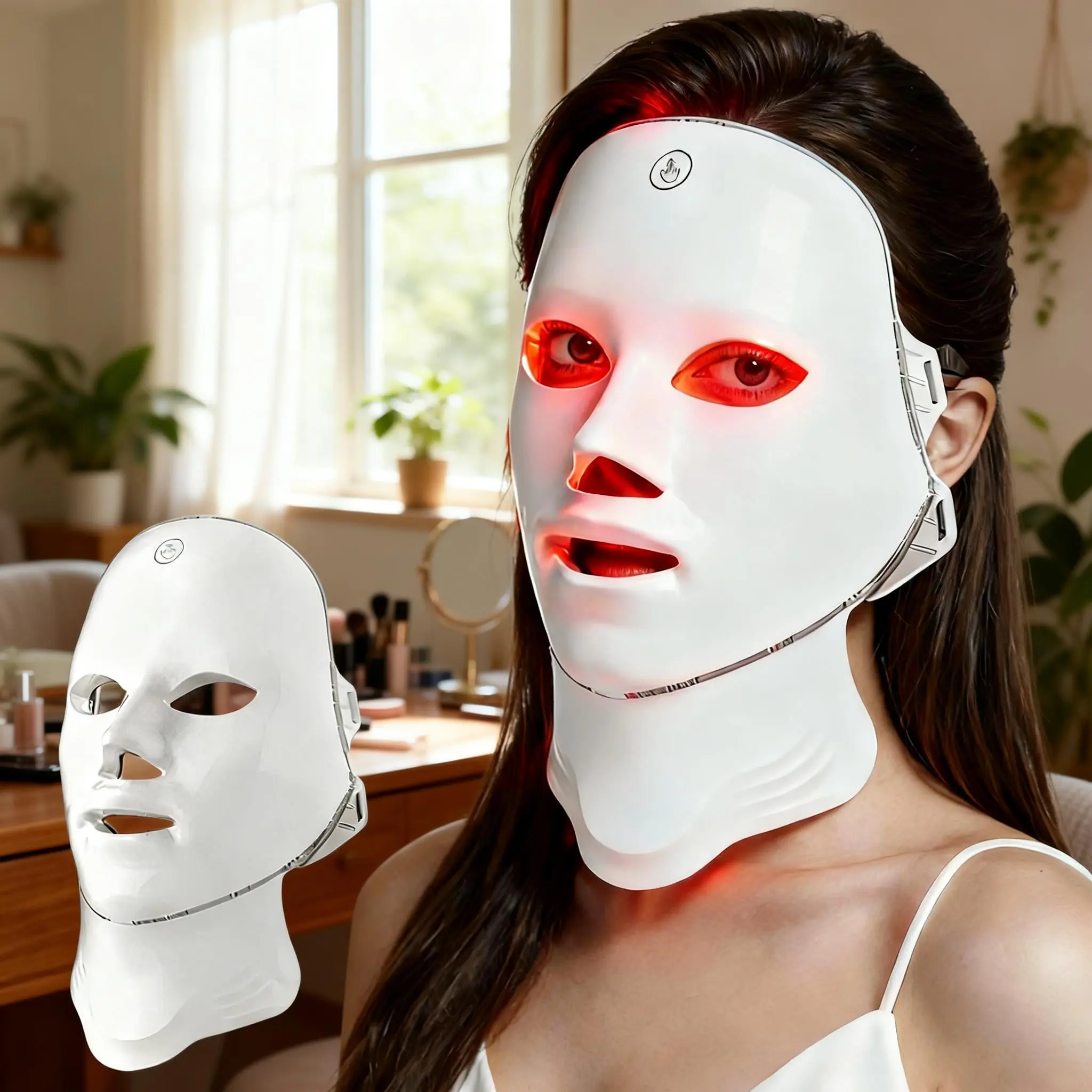 7-Color LED Facial & Neck Mask - LED Face Mask, LED Photorejuvenation Mask, Red Light Mask, Cordless Rechargeable, Ergonomic & Portable Skincare Kit for Home, Travel, Yoga, Daily Personal Care, Ideal Gift