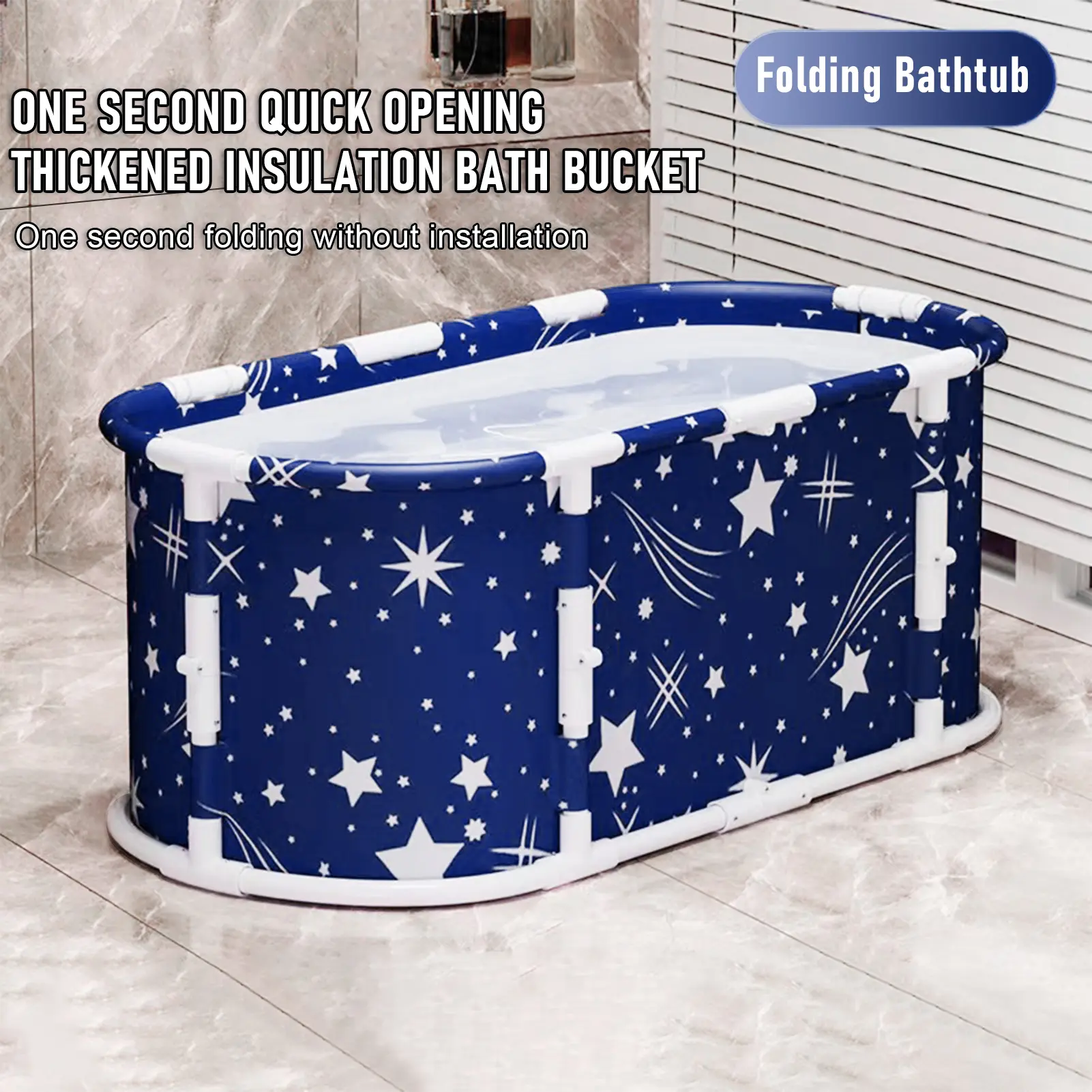 Large Foldable Bathtub for Adult, Extra Large Foldable Bathtub with Plastic Frame, Freestanding Surround Collapsible Bathtub, Family SPA Soaking Tub for Shower for adult (Starry Blue)