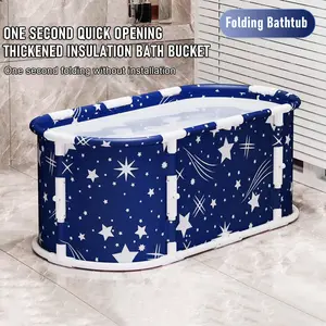 Large Foldable Bathtub for Adult, Extra Large Foldable Bathtub with Plastic Frame, Freestanding Surround Collapsible Bathtub, Family SPA Soaking Tub for Shower for adult (Starry Blue)