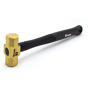 63216 2lb Solid Brass Hammer, Spark Resistant, Prevents Marring on Steel & Iron Surfaces, Overstrike Protection, 14.5" Shock Absorbing Fiberglass Handle with Textured Grip