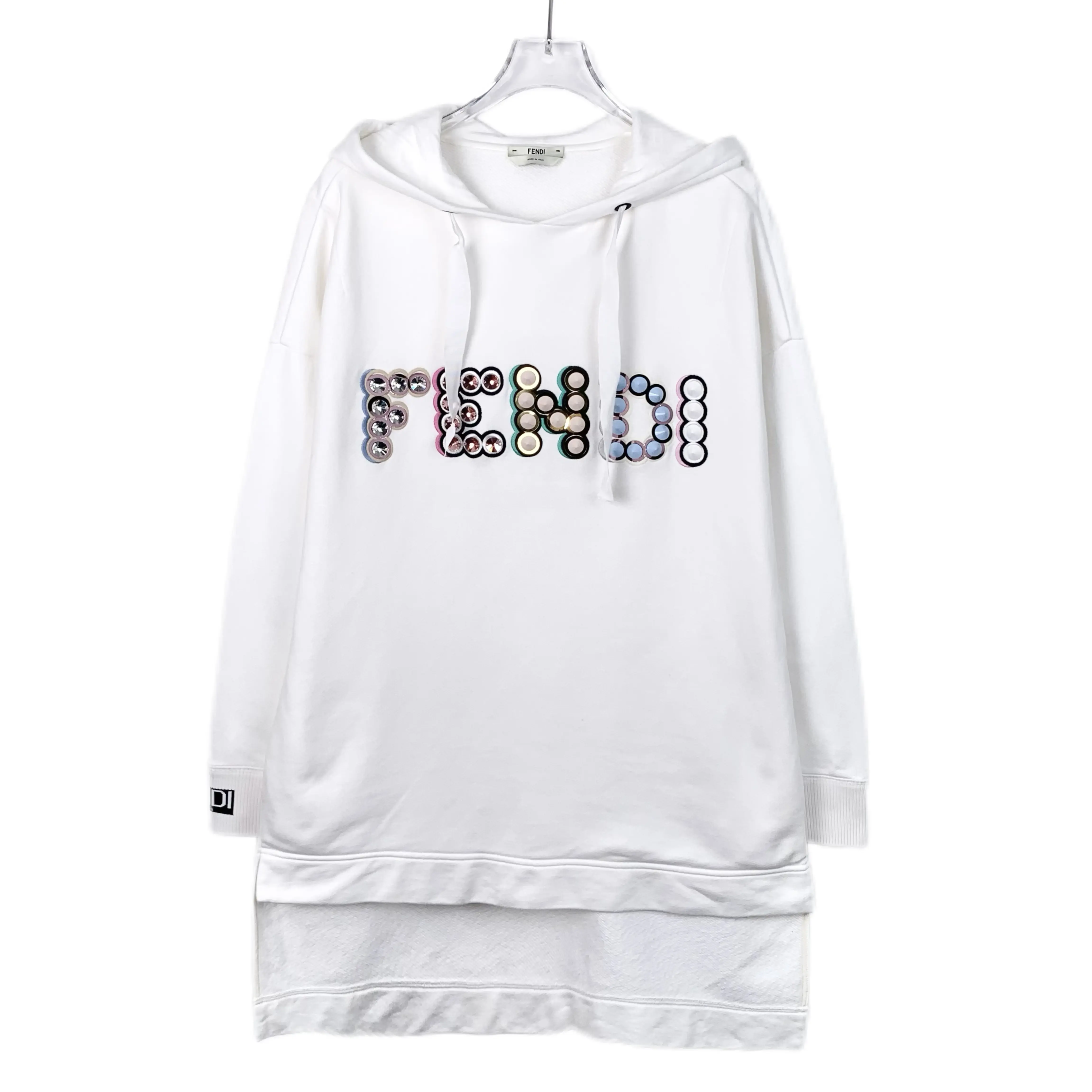RDLT- Fendi White Logo Beaded Embroidered Hooded Sweatshirt Size 40