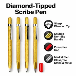 Diamond Tip Engraving Pen for Glass Tile Metal Stone, Hard Alloy Carving Tool, Non-Slip Grip Precision Marking Pen, Protective Cap