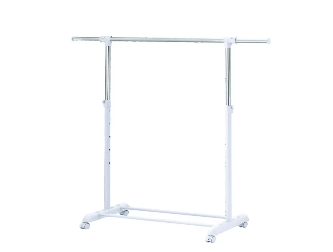 Adjustable Rolling Garment Rack, Metal Clothes Rack with Wheels, Chrome & White