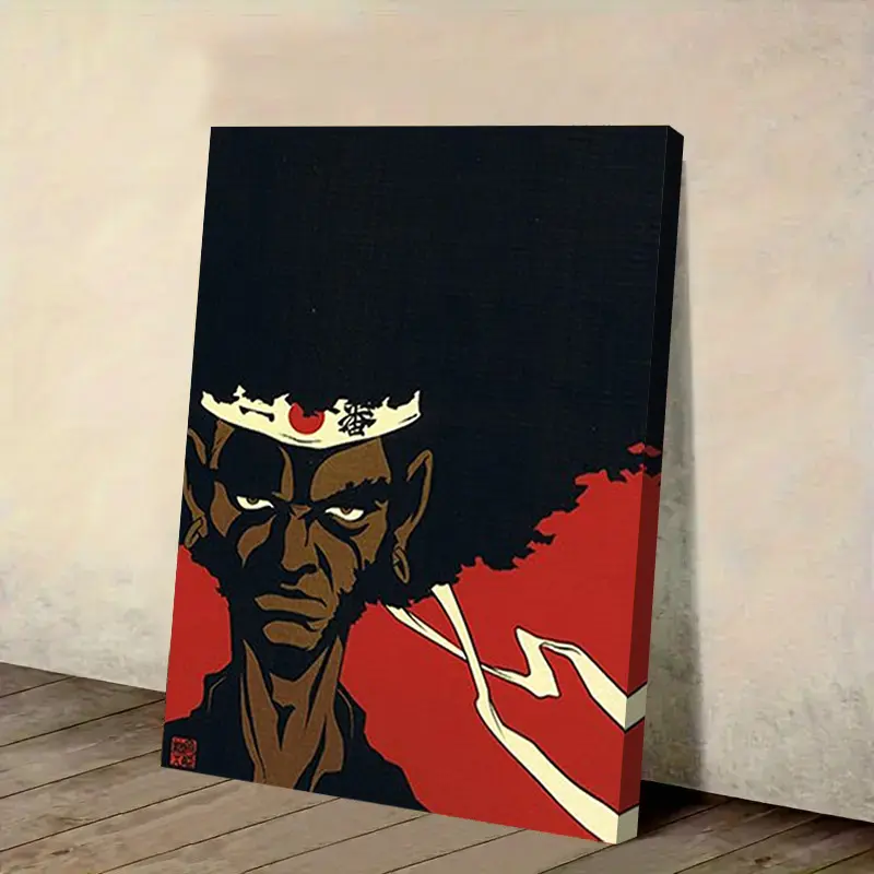 1pc Afro Samurai Anime Canvas Wall Art with Frame - 2D Flat Design, Durable Wrapped Canvas Poster for Home Decor, Graduation Keepsake, Vibrant Colors, High-Quality Print, Anime Wall Art, Detailed Illustration, 2D Flat Wooden Wall Art Artistic