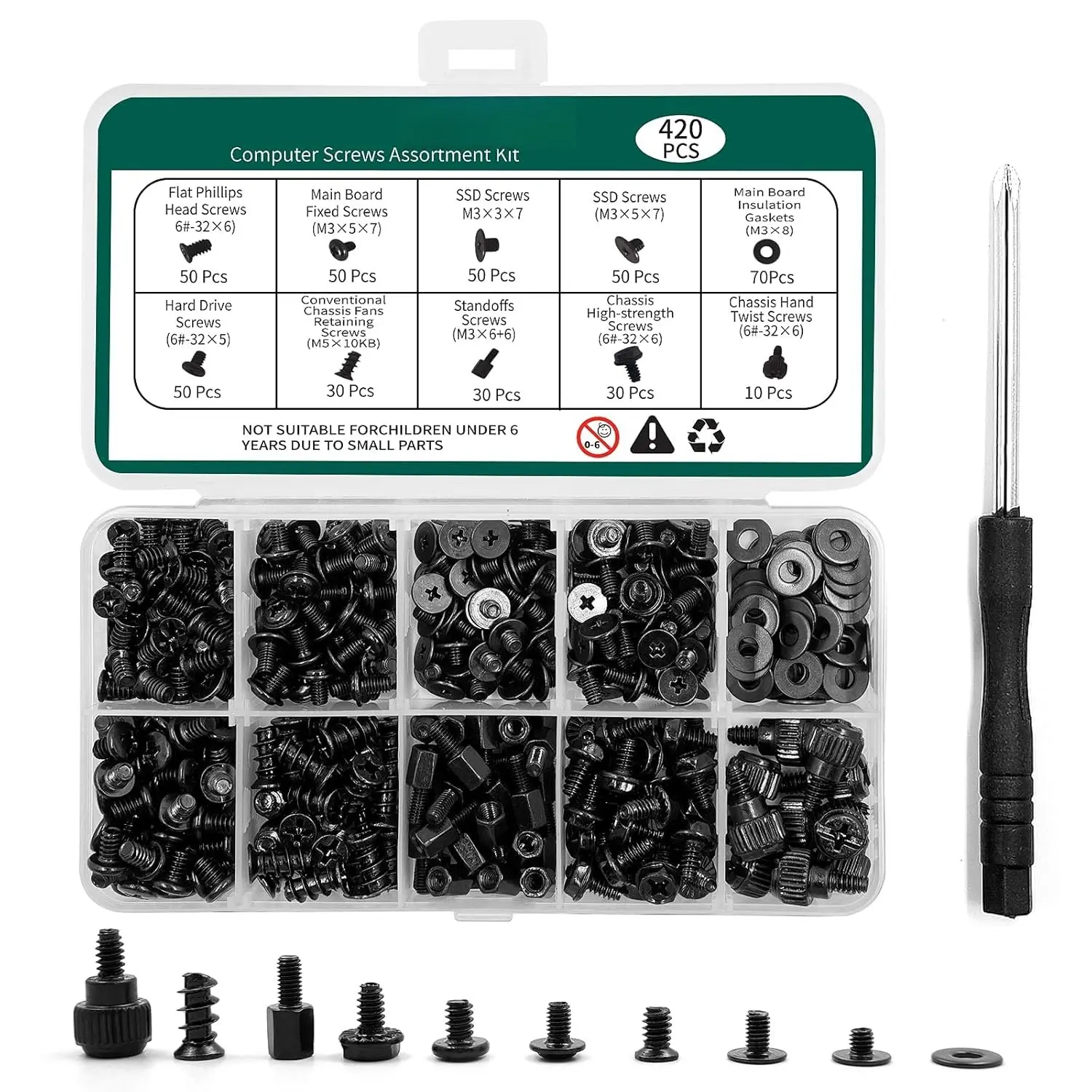 420 count  Screw Kit, Motherboard Standoffs  Screws for PC Case, HDD, SSD, Laptop, Fan, CD-ROM - for DIY PC Build Repair
