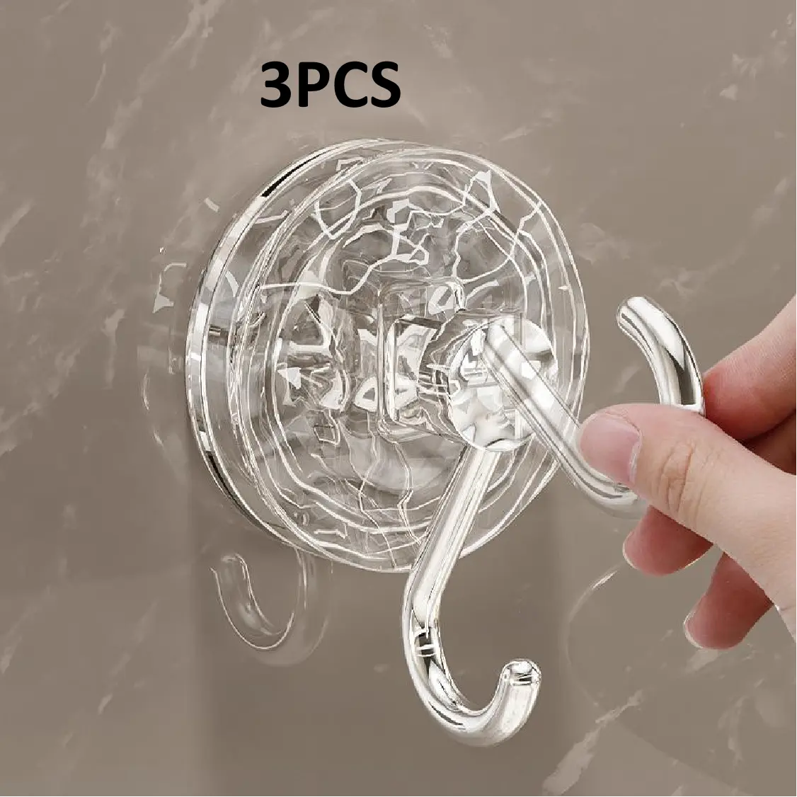 3-Piece Heavy-Duty Reusable Waterproof Dual-Hook Suction Cup Shower Hook Set, Smooth Strong Adhesive Hanging Organizer Fit Flat Glass Mirror Tile Surfaces, Multi-Purpose Bathroom Wreath Towel Hanger For Home Daily Storage