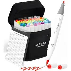 Markers Brush Tip -50 Colors Brush & Fine Dual Tip Art Markers for Adult Coloring Books, Refillable  Based Marker Set with Anti-Bleeding Pad, Case & Swatch for Artists, Beginners