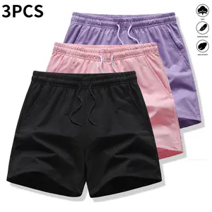 Pack of 3 women’s casual athletic shorts—solid color; suitable for outdoor sports, fitness, running, and casual wear; women’s shorts; womenswear