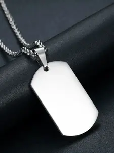 Custom Engraved Polished Punk Hip-Hop Stainless Steel Rectangular Military ID Necklace, Fashion Necklace, Durable Daily Wear, Three Colors Available, Unisex Style, Custom Initial Necklace, Personalized Initial Necklace
