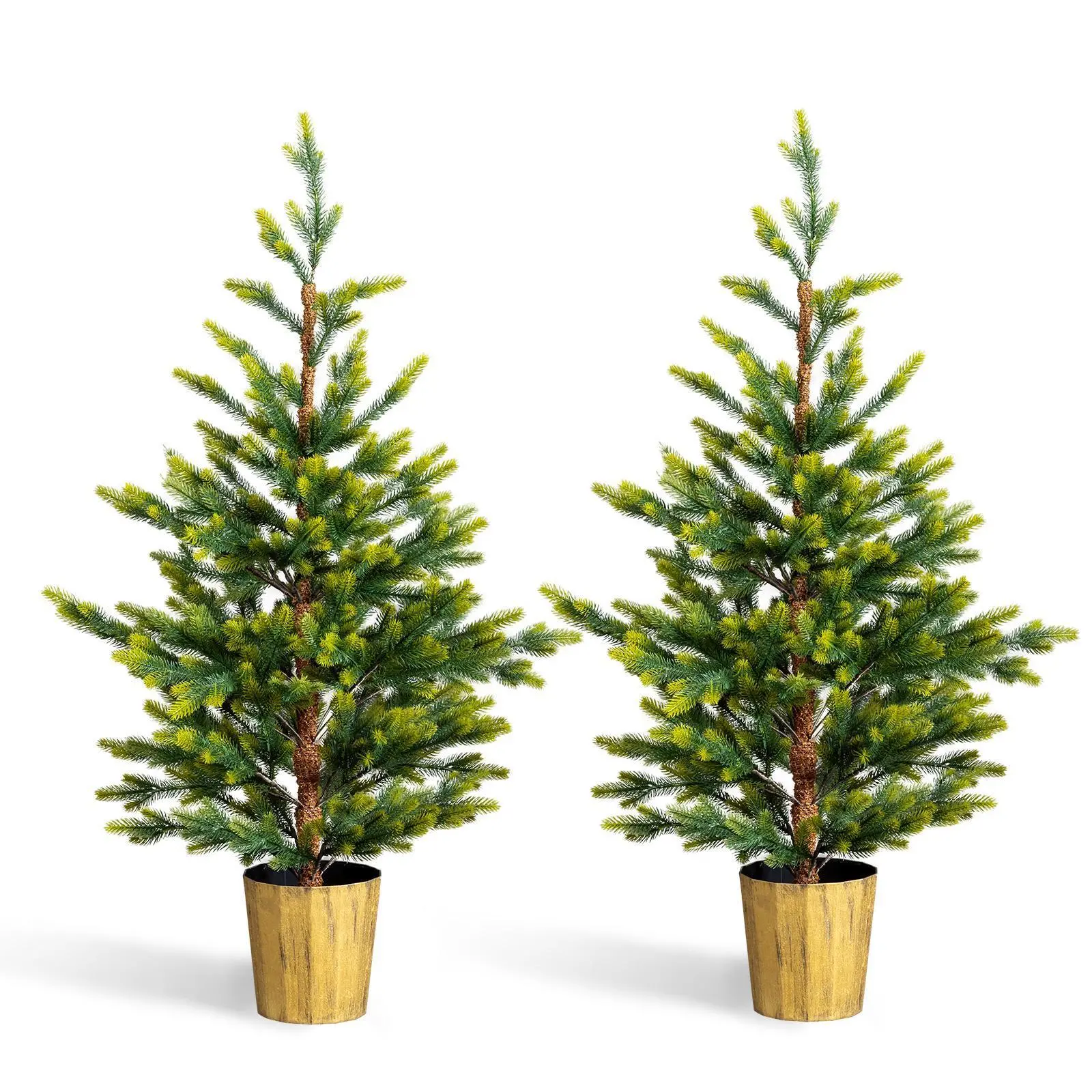 2-Pack 4 FT Dual-Tone Artificial Christmas Tree with Pot Stand, Potted Green Pine Tree with 119 Branch Tips, Decorative Ornaments for Home Room Decor, Holiday Party Office Festive Decorations