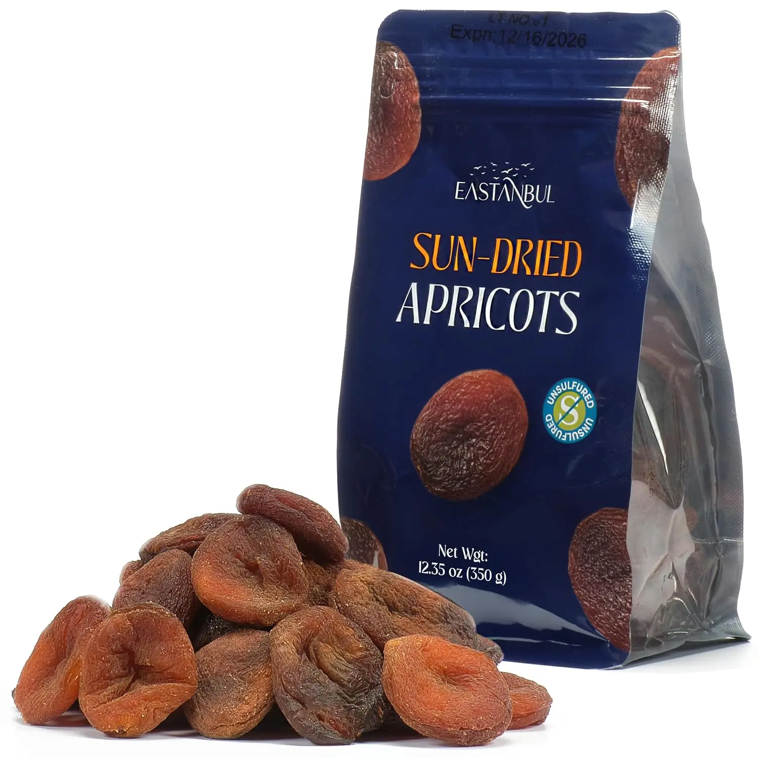 Eastanbul Sun Dried Apricots, No Sugar Added Whole Turkish Apricots 12.35oz | Dried Apricots for Baking and Topping, Turkish Fruits Moist & Plump, No Pits, Healthy, Gluten Free, Sulfur Free, Vegan