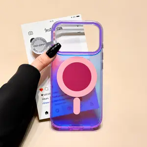 Iridescent Magnetic Case for iPhone 17 Pro Max 16 15 14 13 Case Compatible with Magsafe - Aesthetic Laser Case for Women Girls