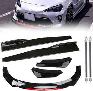 Front Bumper Lip Bumper Spoiler Side Skirt Extensions for 1.9M/6.2FT Wide Cars, Sturdy ABS Air Dam Front Bumper Lip Body Kit Replacement Automotive Vehicles Sedans Glossy Black Red
