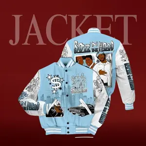 Varsity Jacket Match Legend Blue 11s Sneakers, Boyz N The Hood Movie Graphic, Oversized Streetwear Baseball Coat