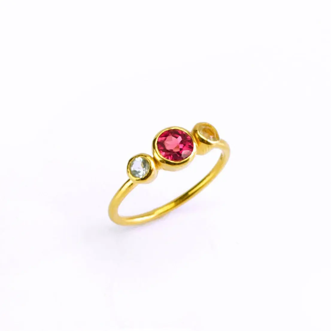Custom Birthstone Ring for Mom of Two, 925 Sterling Silver or 18k Vermeil Gold, Personalized Mother's Ring, Bezel Set Multicolor Multiple Gemstones Ring for Women, Size 5, 6, 7, 8, 9, Christmas Gift
