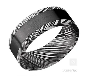 Lashbrook Black Damascus Steel Satin Zirconium Wedding Band Size 10 *