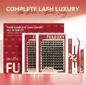 ECHO & Brown ECHO  | Fulluxy Russian Cluster Lashes, | Premium Volume Cluster Lashes, Comfortable False Eyelashes. Reusable, Easy to Install, Natural Fluffy Style for All Eye Shapes, Your Go-to Choice for Trendy Eye Makeup