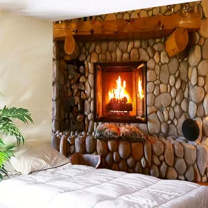 1 Sheet, Vintage Craft Fireplace Tapestry, Polyester Black Light Tapestry for Living Room Bedroom Office Wall Hanging, Home Decor Room Decor Party Decor, Comes with Free Installation Package