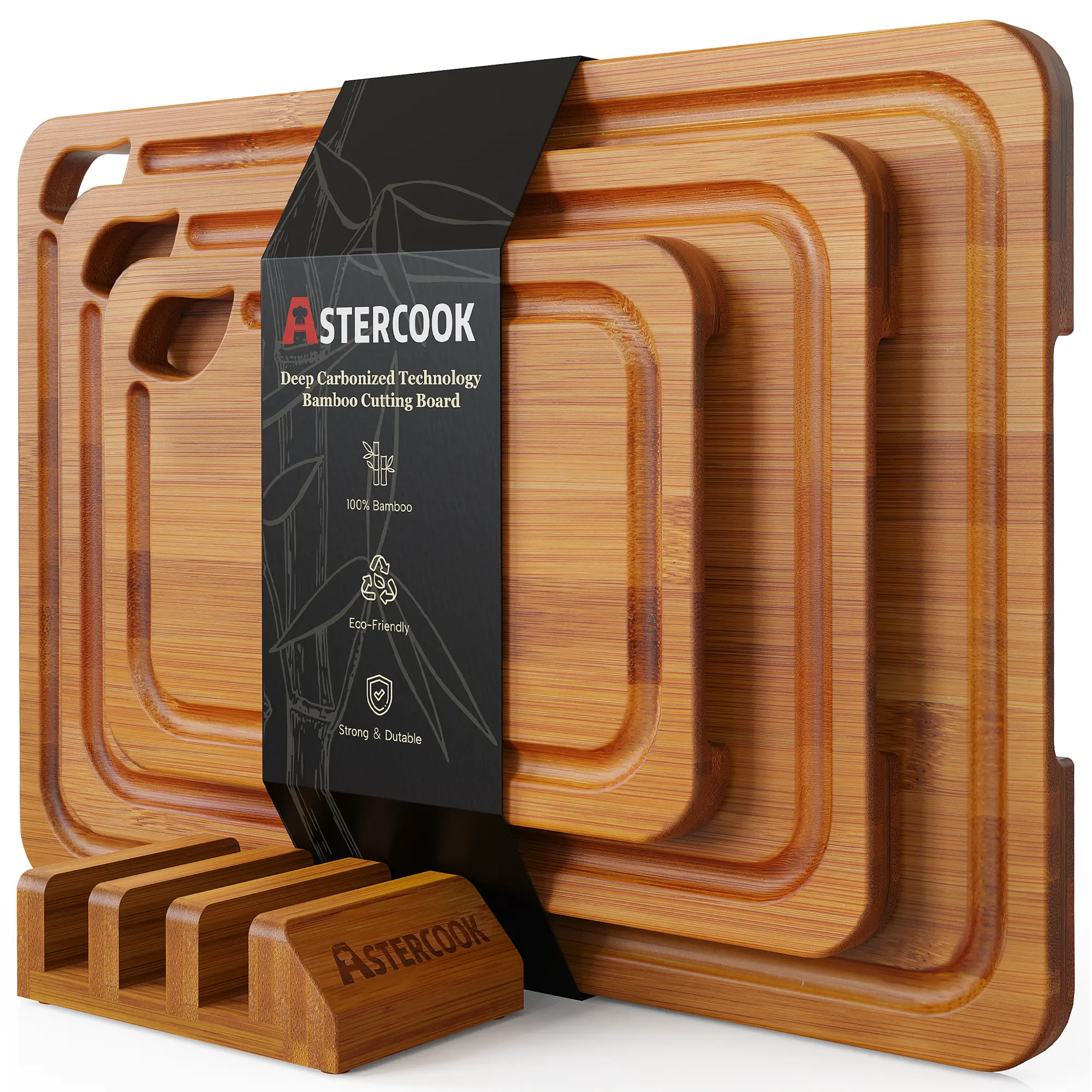 【New Home Setup】Astercook 4-Piece Bamboo Cutting Board Set with Holder - Food-Grade Wooden Cooking Cutting Boards for Steak, Cheese, Vegetables - Durable, Eco-Friendly 3-Size Kitchen Supplies for New Home Setup DealsForYouDays