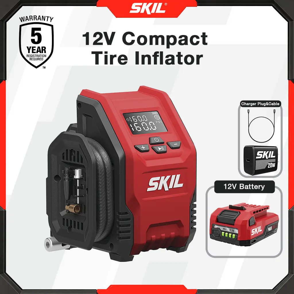SKIL 12V PWR CORE Starter Kit + Inflator Bundle – Battery, USB-C Charger & 4-in. Inflator Included
