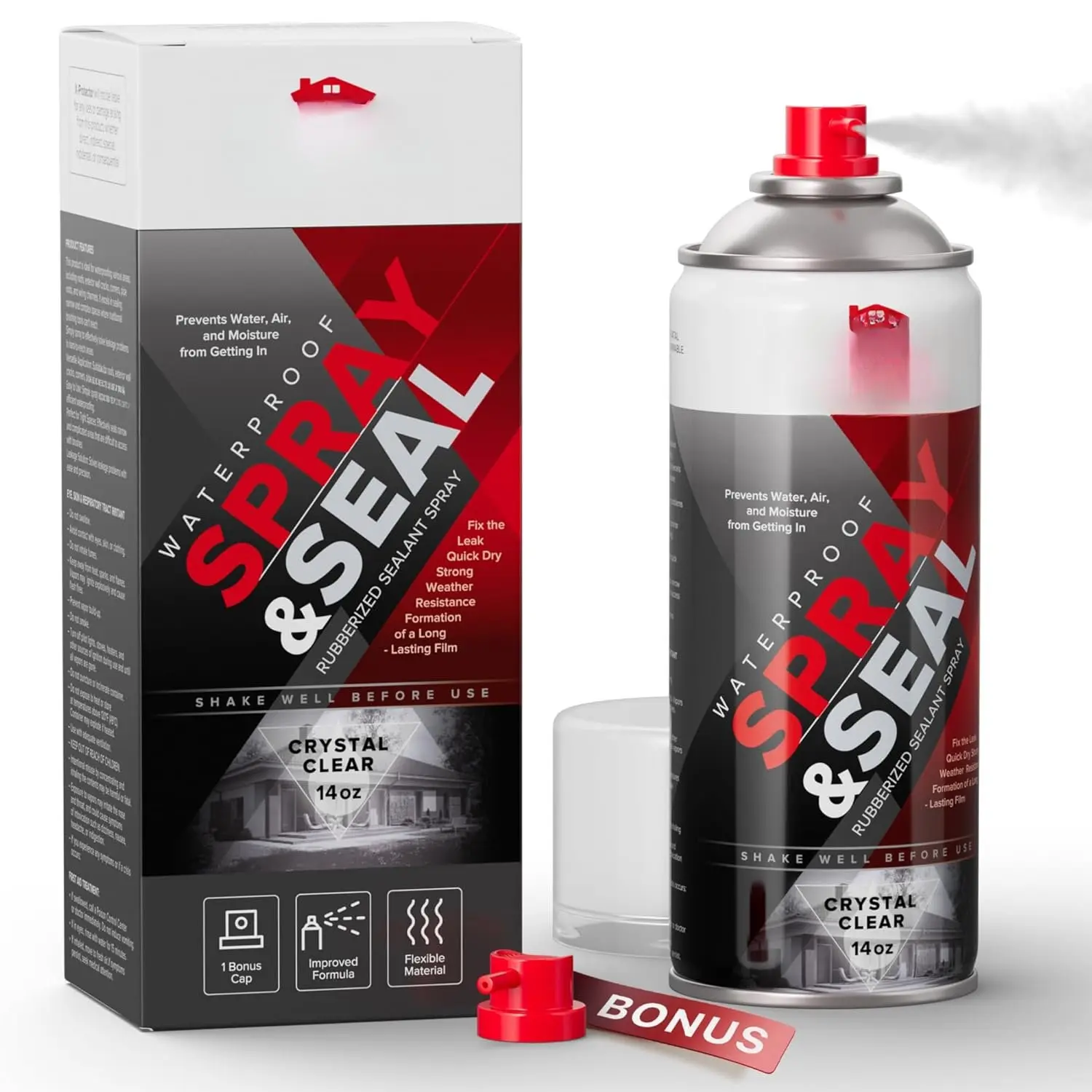 Seal Spray - Rubber  Spray with Less-Drip Formula -  Rubber  Sealant -  RV, Roof, Gutter Sealant Solution - Pack of 1 (14 oz, Clear)