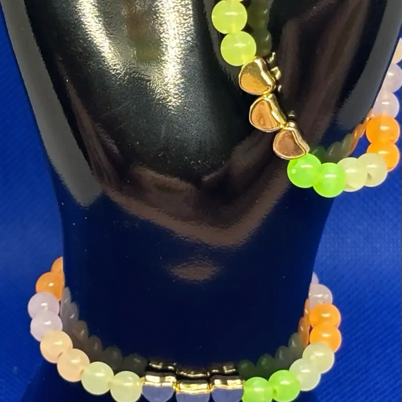 My Heart Glow in the Dark Rainbow Beads Bracelet - Colorful Beads with Gold Tone Clasp - Ideal for Daily Wear