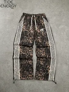 Men's Leopard Stripe Sport Pants, Vintage Street Style Design, Star Logo & Drawstring Waist, Trendy Individuality Fashion, Striped Side Leisure Sweatpants