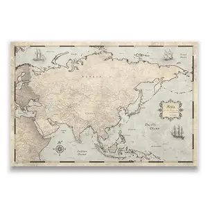 Push Pin Asia Pin Board Map - Rustic Vintage - Pins Included!