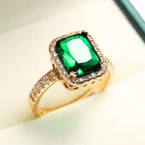 Fashion Cubic Zirconia Oxidized Bronze Emerald Green Square Ring, Elegant For Women Daily Wear