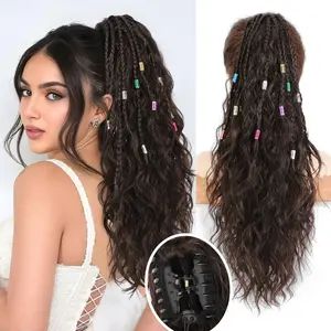 Braids Ponytail Extension Claw with Braids 20" Curly Pony Tail Clip in Hair Extensions Fluffy Natural Looking Synthetic Hairpiece for Women
