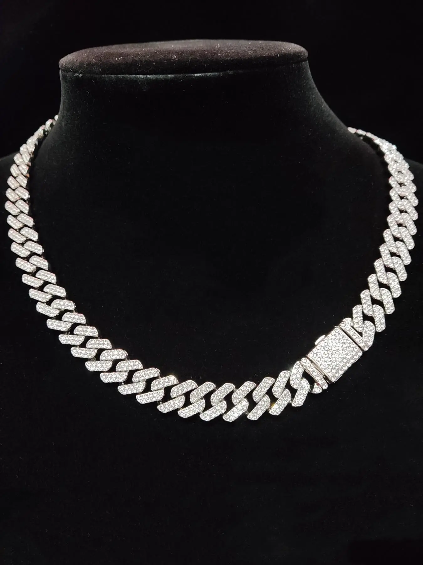 Unisex Punk Style Rhinestone Decor Chunky Chain Statement Necklace, Bling Chain, Trendy Exquisite Cuban Link Design Chain, Hippie Rhinestone Decorated Jewelry for Party Decor, Elegant Rhinestone Necklace, Fashionable Accessory, Cuban Link Chains