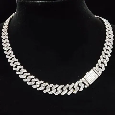 Unisex Punk Style Rhinestone Decor Chunky Chain Statement Necklace, Bling Chain, Trendy Exquisite Cuban Link Design Chain, Hippie Rhinestone Decorated Jewelry for Party Decor, Rhinestone Necklace, Decorative Necklace